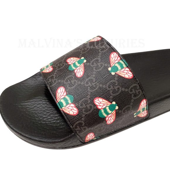 GUCCI SHOES MENS BESTIARY GG SUPREME LOGO BEE PRINT SLIDES SANDALS main image 6